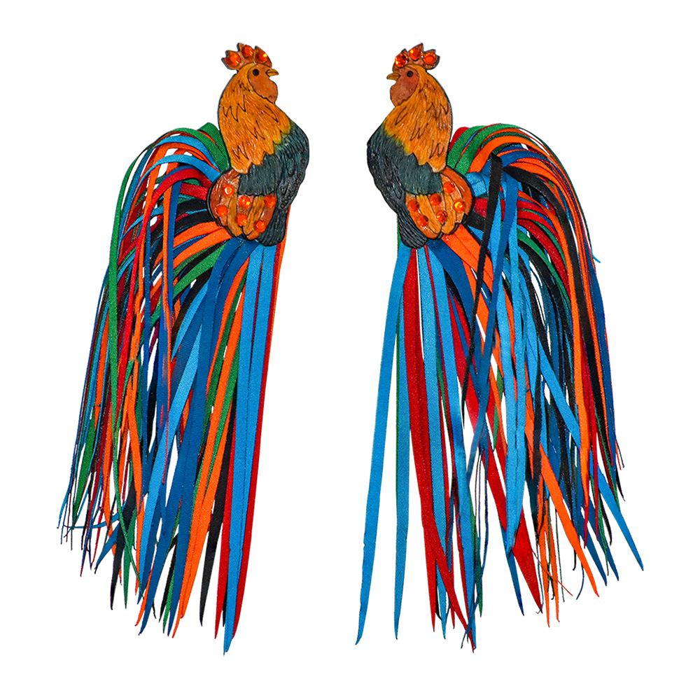 ARETES MAXI GALLO COLA DE TELA